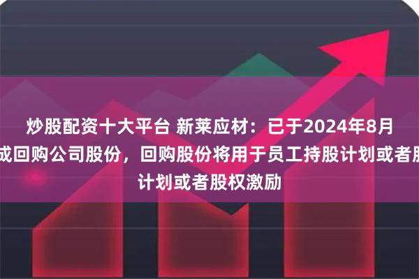 炒股配资十大平台 新莱应材：已于2024年8月26日完成回购公司股份，回购股份将用于员工持股计划或者股权激励